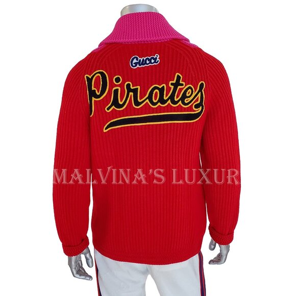 GUCCI MENS SWEATER X MLB PIRATES WOOL CARDIGAN w LOGO DETAILS - Picture 6 of 16